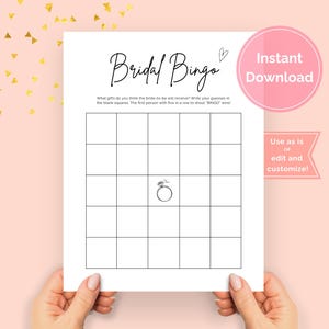 Bingo de regalos para despedida de soltera, tarjeta de bingo editable en blanco, actividad de bingo para regalos de despedida de soltera, bingo minimalista imprimible para despedida de soltera