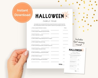 Halloween Family Feud with Fast Money Round, Halloween Party Game, Family Feud Printable Halloween Activity, Minimalist Halloween Fun Game
