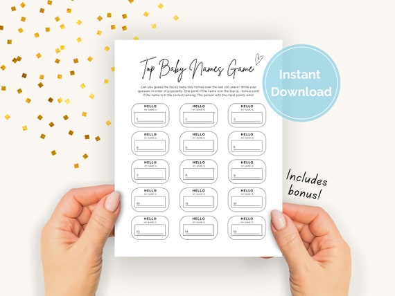 Baby Name Game, Top Baby Names Game, Canva Template Baby Shower Game, Baby Shower Activity, Coed Shower Game, Baby Boy Names