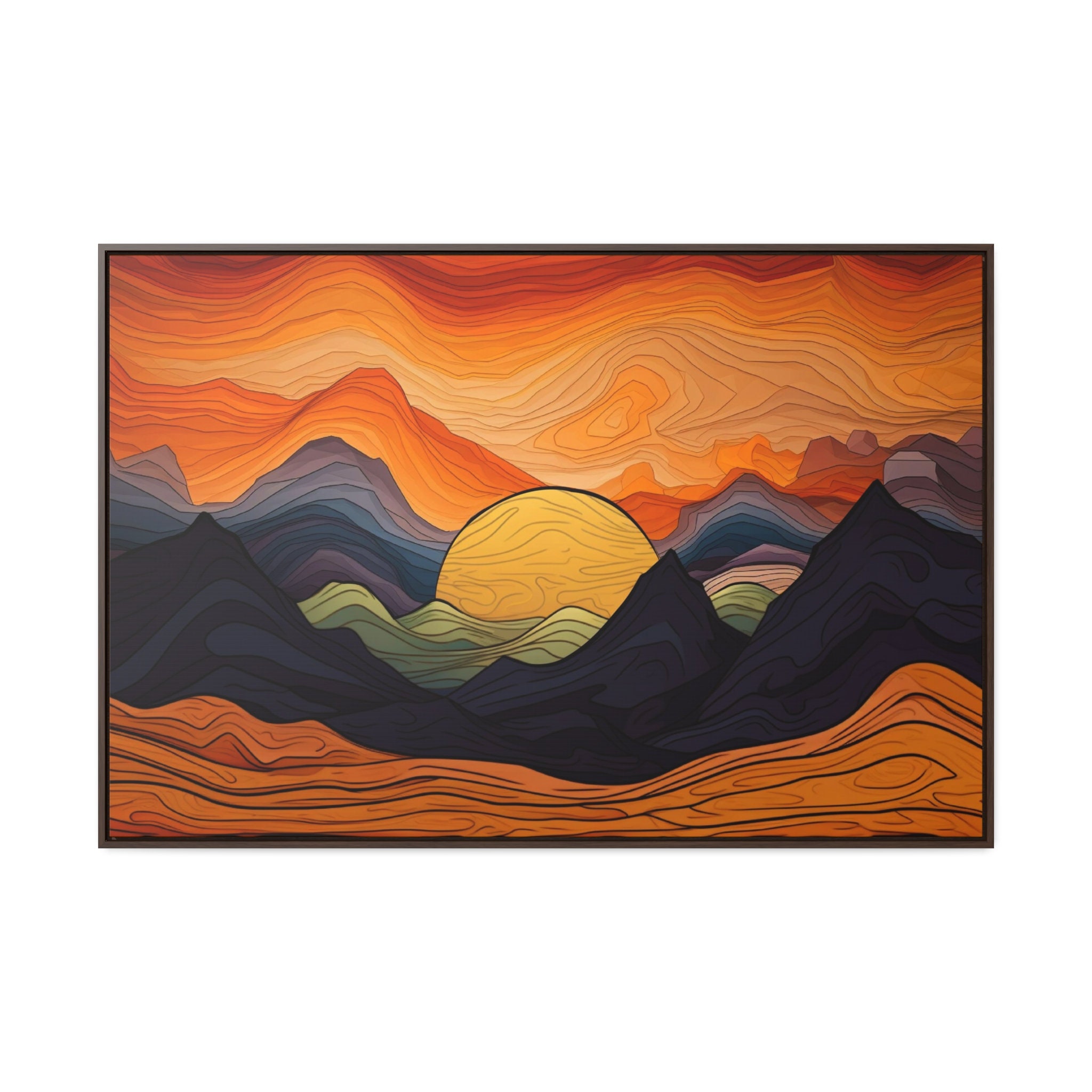 Modern Rustic Wooden Mountain Sunrise Wall Art Embroidery Effect