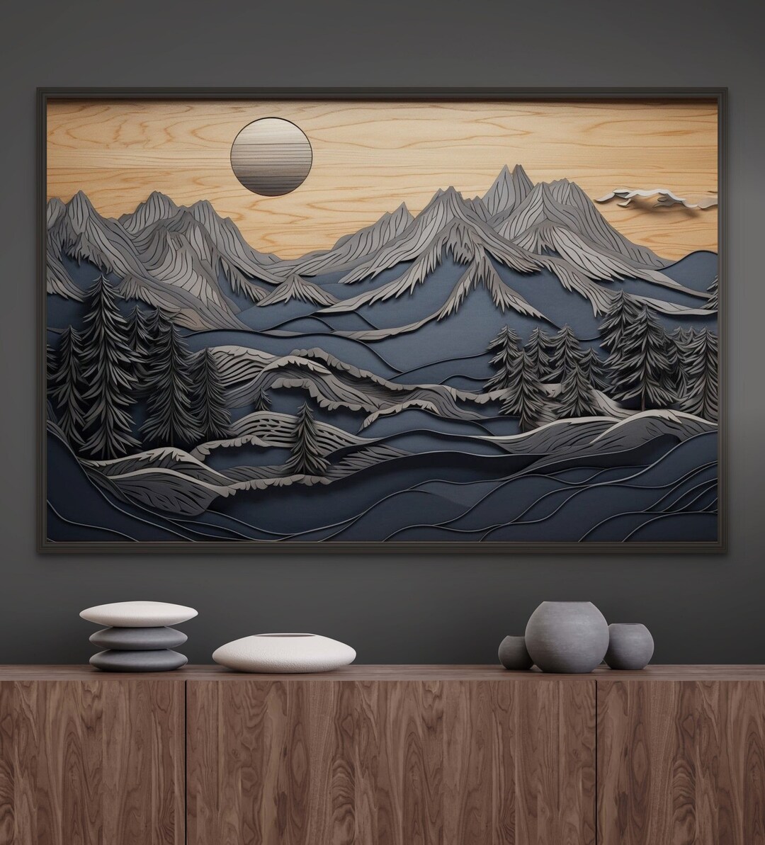 Beautiful Rustic Modern Wood Panel Effect Framed Canvas Wall Art