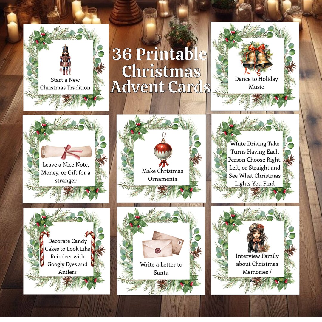 Advent Christmas Activity Cards, Family Traditions, Kids Advent Cards, Digital Download, 36