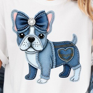 Denim Patchwork Dog PNG, French Bulldog Jean Stitch Sublimation Design, Blue Jean Dog Patchwork French Bulldog PNG, Denim Patch Puppy PNG