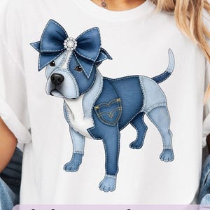 Denim Patchwork Dog PNG, Cute Pitbull Jean Stitch Sublimation Design, Blue Jean Dog Patchwork Pittie PNG, Denim Patch Pitbull Puppy PNG
