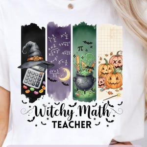 PNG de profesor de Halloween espeluznante, diseño de camiseta de profesor de Halloween, sublimación de profesor de matemáticas con bruja, descarga digital de profesor de matemáticas de otoño espeluznante