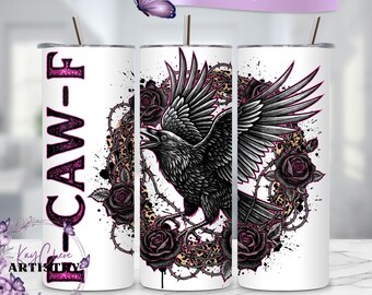 F-caw-f Tumbler Wrap, Gothic Rose & Leopard Print Raven 20oz Sublimation Tumbler Design, Funny Sarcastic Rude Humor Crow Digital Download