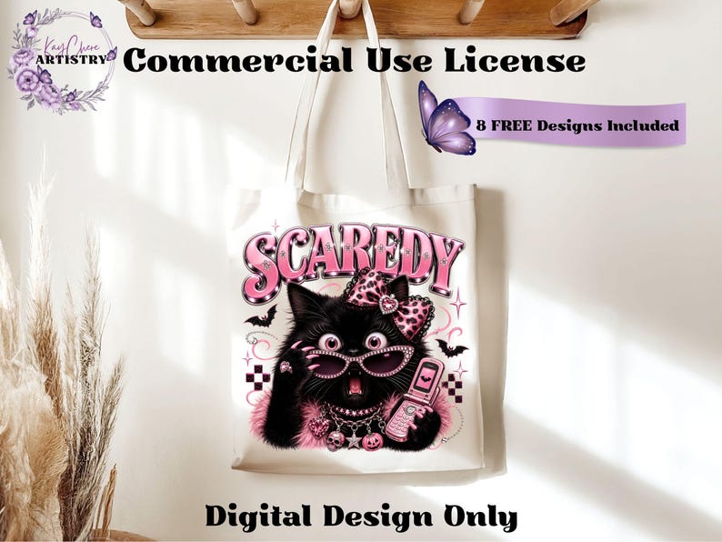 Bring a little drama and a lot of personality to your spooky season creations with this adorable Scaredy Cat Halloween PNG featuring a wide-eyed black cat in a glamorous pink coquette aesthetic. Dressed in sparkling rhinestone sunglasses, a pink leopard bow, layered jewelry, fluffy pink accents, and holding a trendy Y2K flip phone, this fashionable feline perfectly captures the playful side of Halloween.