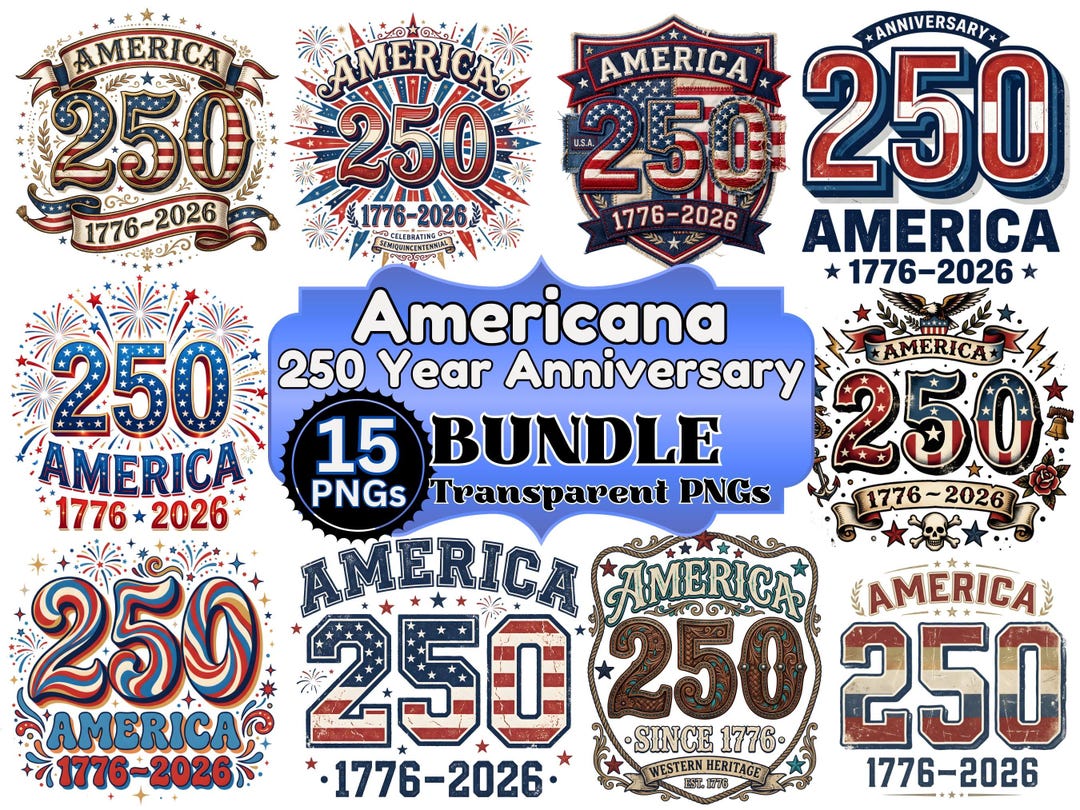 USA 250th Anniversary PNG Bundle 15 Designs, Fourth of July Sublimation ...
