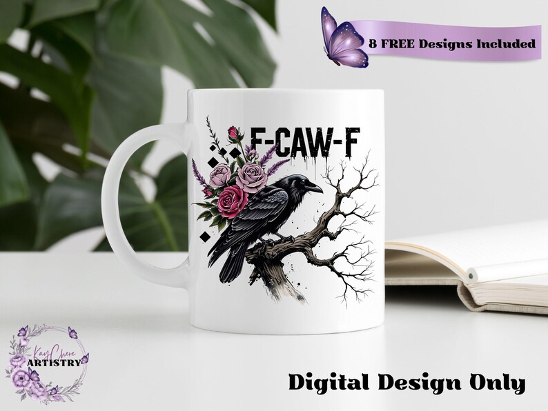 Make a bold statement with this edgy F-CAW-F crow and roses PNG design—perfect for those who love a blend of gothic charm and sarcastic attitude. Featuring a fierce black raven perched on a gnarled tree branch, surrounded by deep red and muted mauve roses with lavender accents, this design is ideal for tees, tote bags, mugs, or wall art. The distressed grunge elements and dark woodland aesthetic give it a rebellious yet artistic vibe, ideal for Halloween and beyond.