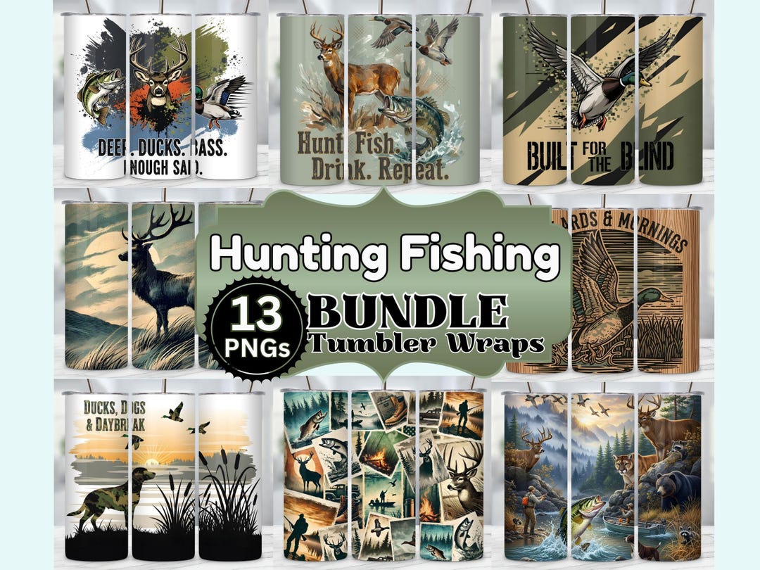 Hunting Fishing Tumbler Wrap Bundle 13 Designs, Deer Season 20oz ...