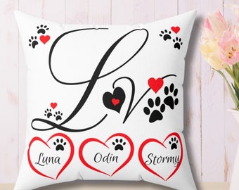 Personalized Love Pet Name Throw Pillow, Custom Pet Name Pillow, Valentines Pet Name Accent Pillow, Valentines Pet Pillow, Love Pet Cushion