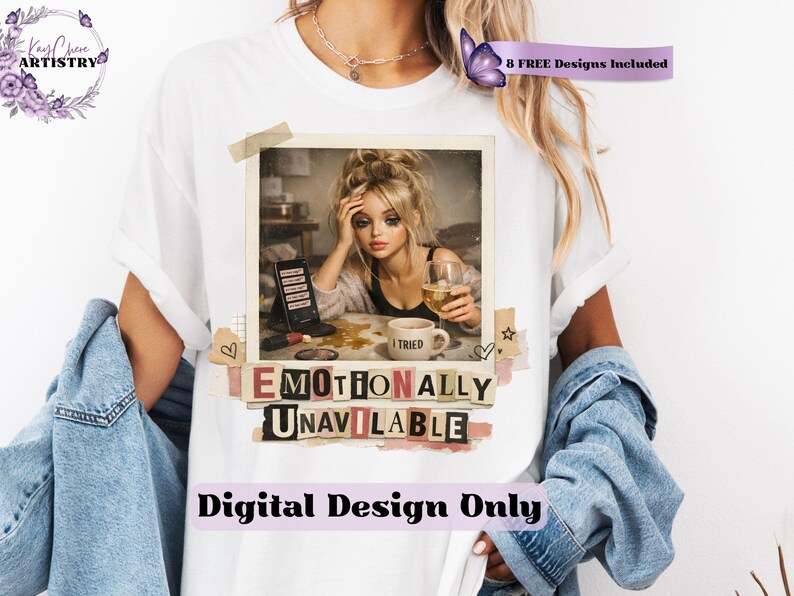 This Burnout Doll Meme PNG Bundle is packed with personality, attitude, and highly relatable humor your customers will instantly connect with. Featuring a trendy ransom letter PNG style paired with aesthetic doll imagery, this funny burnout PNG bundle captures real-life moods with phrases like emotionally unavailable, overstimulated and underpaid, running on iced coffee and anxiety, and more. Designed in a soft vintage aesthetic with modern meme humor, this bundle is perfect