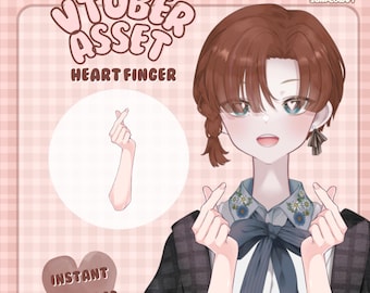VTuber Asset Corazón con Dedos - Superposición de Recursos de Mano, Accesorio de Pose de Ídolo Kpop, Canjeable en Twitch, Listo para Transmitir