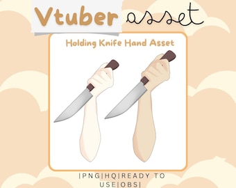 Vtuber Asset - Holding Knife - Prop Accessory Overlay Hand Asset - Multiple Skin Tones - Streaming Asset for Live2D or PNGTuber