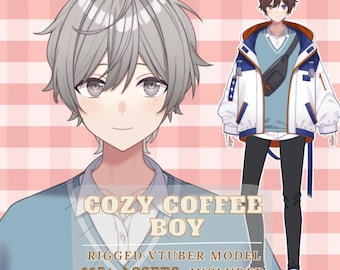 Cozy Coffee Boy Rigged VTuber Model | Live2D, VTube Studio Ready (115+ Assets)