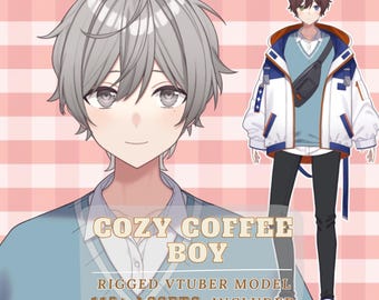 Modelo Vtuber, avatar Live2D animado de Cozy Coffee Boy, listo para VTube Studio, incluye más de 115 recursos.