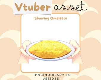 Recurso VTuber que muestra una mano preparando una tortilla para VTube Studio, accesorios de superposición de transmisión estática, plato de tortilla