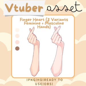 Vtuber Asset - Finger Heart Hand - Multiple Skin Tones - Prop Accessory Overlay - Streaming Asset for Live2D or PNGTuber