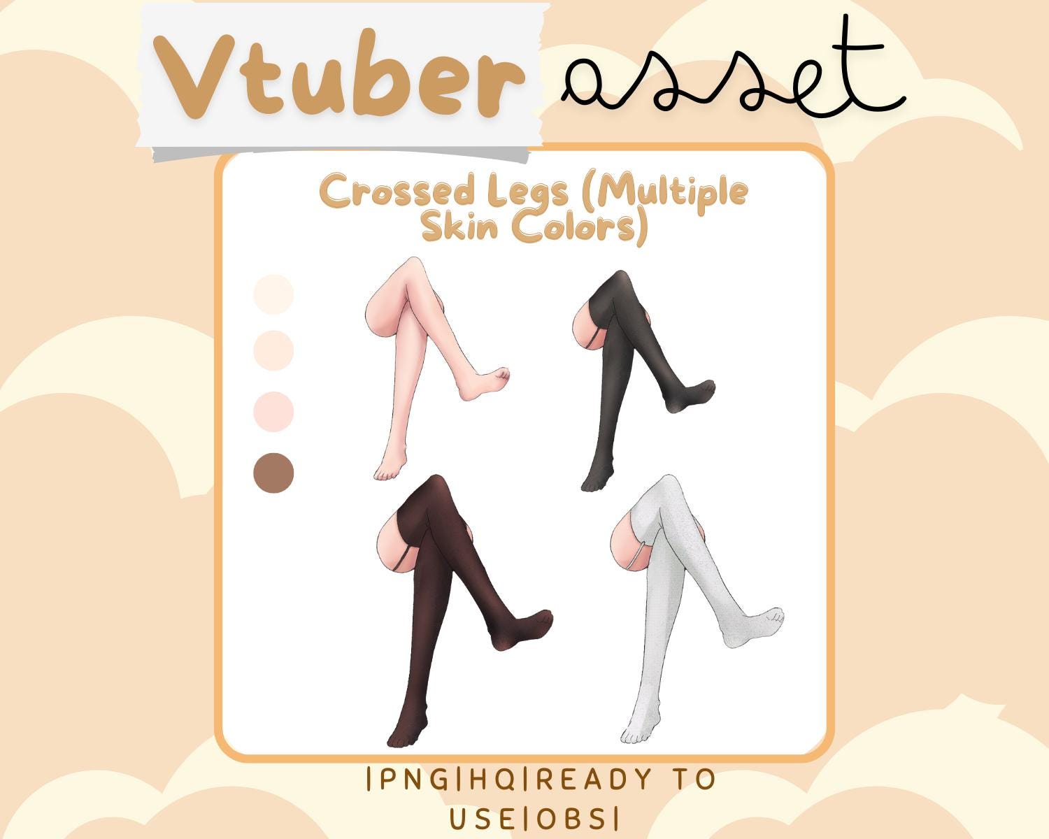 Vtuber Asset - Legs Crossed - Prop Accessory Overlay - Multiple Skin Tones - Streaming Asset for Live2D or PNGTuber