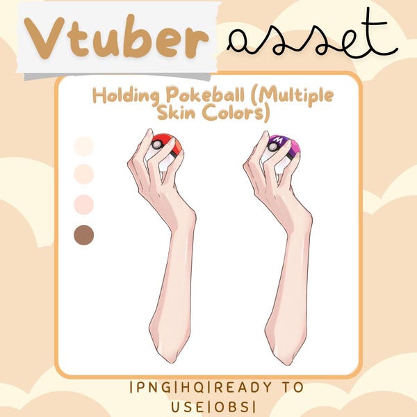 Vtuber Asset - Pokeball Pokemon - Prop Accessory Overlay - Multiple Skin Tones - Streaming Asset for Live2D or PNGTuber