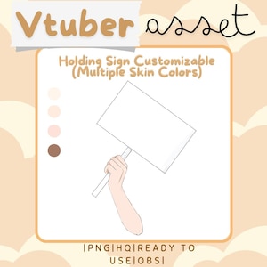 Vtuber Asset - Hand Holding Sign - Multiple Skin Tones - Prop Accessory Overlay - Streaming Asset for Live2D or PNGTuber