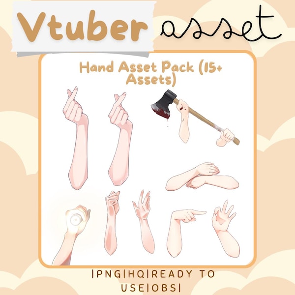 Vtuber Hand Asset Pack - Prop Accessory Overlay - Streaming Asset for Live2D or PNGTuber