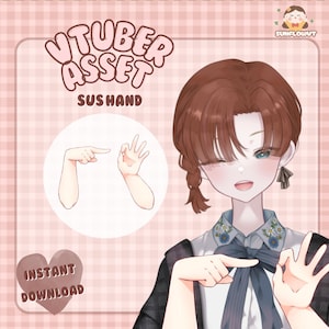 May include: Digital art featuring a cartoon character winking and making an "okay" hand gesture. The image includes the text "VTUBER ASSET SUS HAND" and "INSTANT DOWNLOAD" on a pink background.