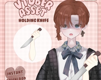 Vtuber Asset Holding Knife Hand Prop for VTube Studio, Halloween Horror Twitch Redeem Weapon Accessory