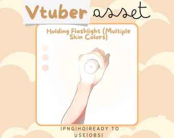 Vtuber Asset - Holding Flashlight Hand Asset - Multiple Skin Tones - Prop Accessory Overlay - Streaming Asset for Live2D or PNGTuber