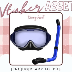 May include: A blue diving snorkel and a black diving mask with clear lenses. Diving Asset.