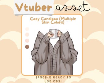 Vtuber Asset - Cozy Cardigan - Multiple Skin Tones - Prop Accessory Overlay - Streaming Asset for Live2D or PNGTuber