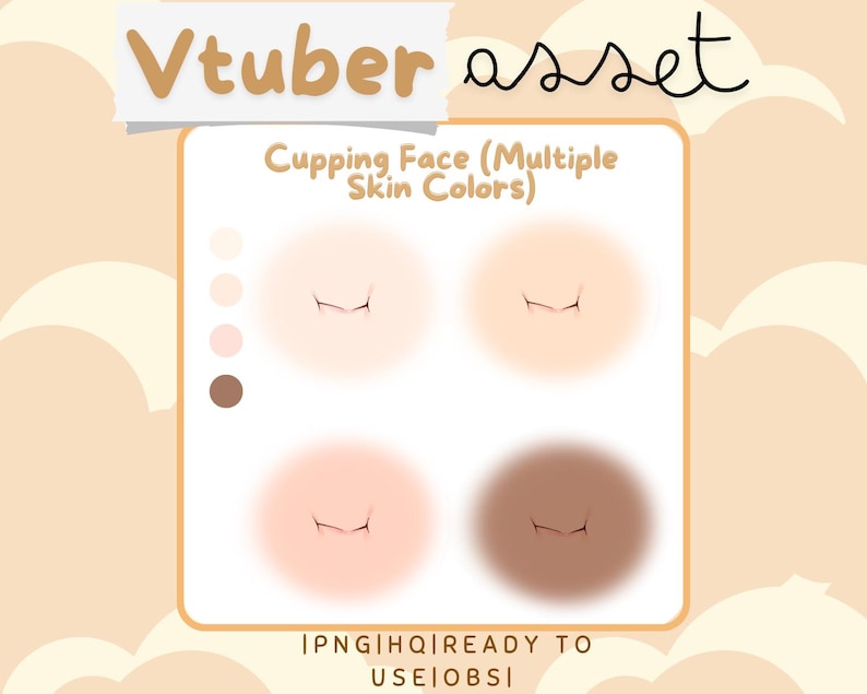 May include: Four different skin tones of a cupping face animation for use in virtual reality videos. The text "Cupping Face (Multiple Skin Colors)" is at the top of the image. The text "IPNG|HQ|READY TO USE OBSI" is at the bottom of the image.