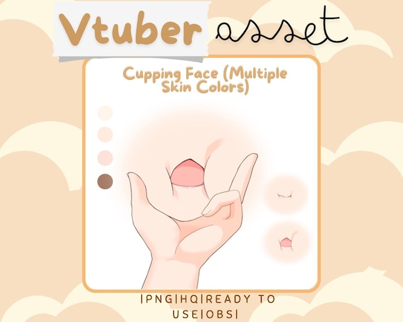 Vtuber Asset - Cupping Face & Mouth - Customizable Multiple Skin Tones - Hand Asset - Streaming Accessory Prop for Live2D