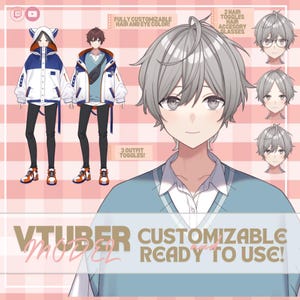 Live2D Vtuber Model Boy Male Vtuber | Ready Rigged | Fully Customizable | Premade | 7 Expressions | 3 Outfit Toggles | 2 Hair Toggles