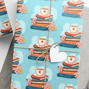 Books and Tea Gift Wrap / Wrapping Paper for Book Lover