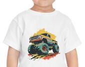 Retro Monster Trucks Blue/Yellow - Shirt: Roar into Fun for Kids!
