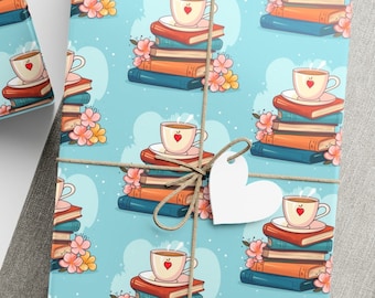 Books and Tea Gift Wrap / Wrapping Paper for Book Lover