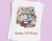 Happy Holidays Snow Leopard Greeting Cards