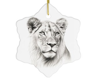 Regal Lioness Ceramic Ornament | Elegant Line Drawing | Strong Woman Gift