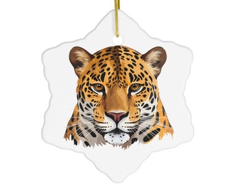 Jaguar Keramik Ornament / Kreis Herz Stern Schneeflocke / Geschenk für Tierliebhaber / Urlaub Weihnachtsbaum / Raubkatze