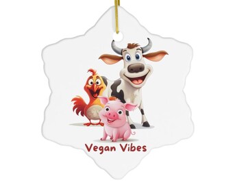 Vegan Vibes Ceramic Ornament | Heart Star Circle Snowflake | Vegan Gift