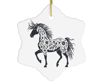 Unicorn Ornament | Wild Mane Ceramic | Block Print | Gift for Niece | Holiday