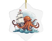 Orange Kraken Ceramic Ornament