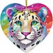 Rainbow Snow Leopard Ornament Ceramic Heart