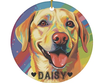 Personalized Yellow Lab Ornament / Ceramic Christmas Tree Decoration / Customizable Dog&#39;s Name