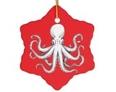 White Kraken Ornament Red Ceramic
