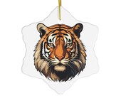 Majestic Tiger Face Ceramic Ornament White