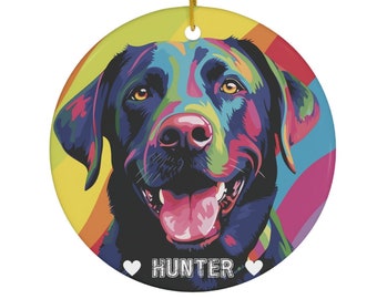 Personalized Black Lab Ornament | Custom Dog Name | Ceramic Christmas Gift
