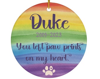 Personalized Pet Memorial Ornament | Rainbow Bridge Style 2 | Paw Prints My Heart