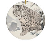 Ceramic Ornament Ukiyo-e Style Snow Leopard